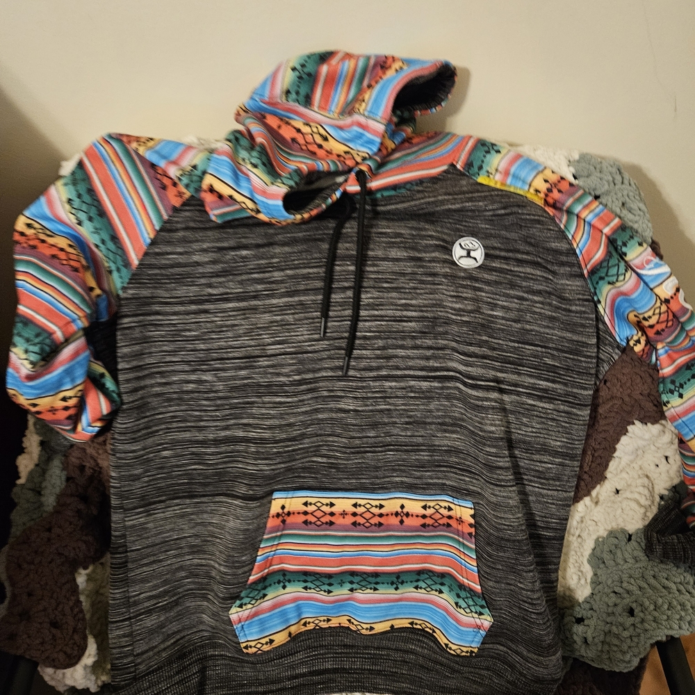 Hooey Gray and Tribal Multicolor Patterned Hoodie Salado - Picture 2 of 9
